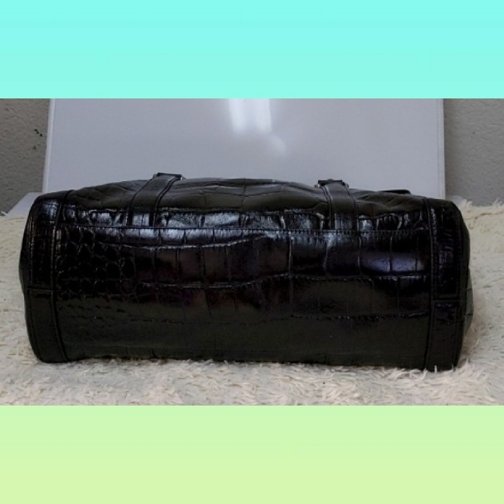 ✨✨ANN TAYLOR BLACK EMBOSSED CROC LEATHER TOTE BAG - Picture 7 of 8